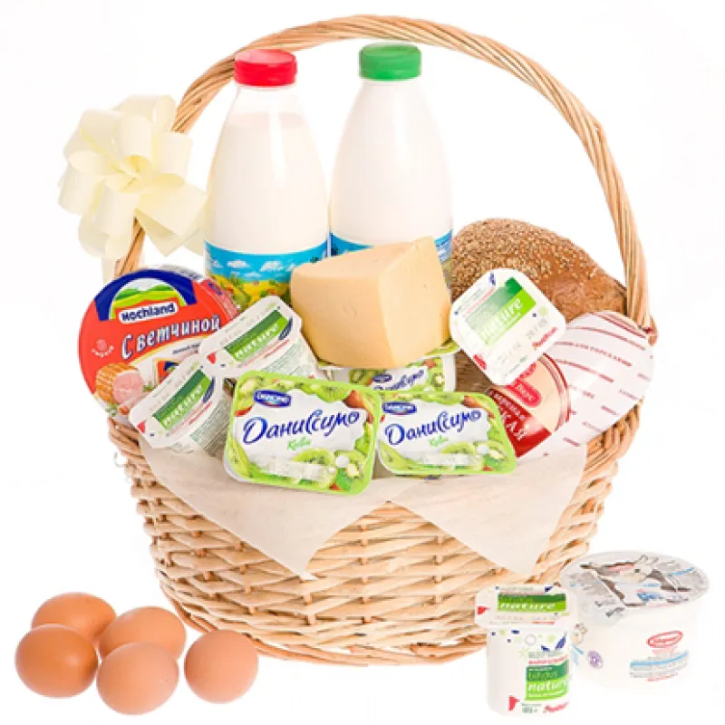 Корзинка свежих продуктов с хлебом и молоком, доставка Колосистый